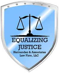 A blue shield with a scale of justice on it.