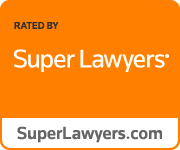 The logo for super lawyers is orange and white.