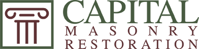 The logo for capital masonry restoration shows a pillar and columns.