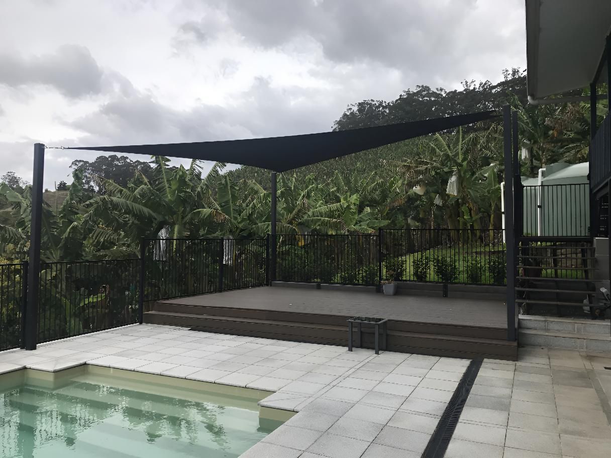 There Is a Swimming Pool with A Canopy Over It — Jon Wilson Canvas & Shade in South West Rocks, NSW