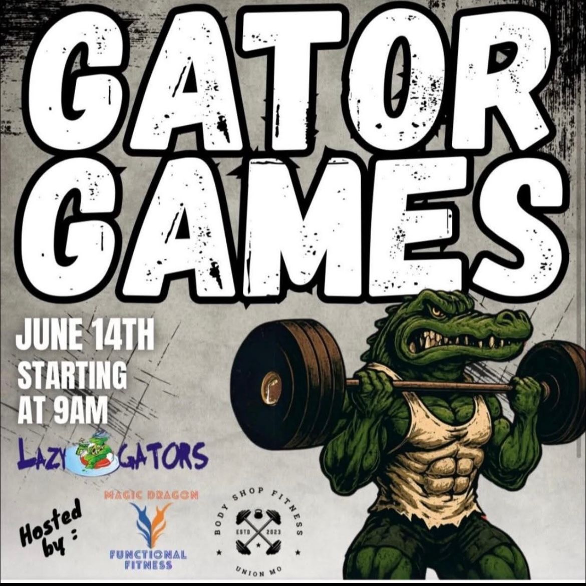 A logo for gator games with a crocodile on it