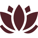 Maroon lotus flower symbol with white outlines.