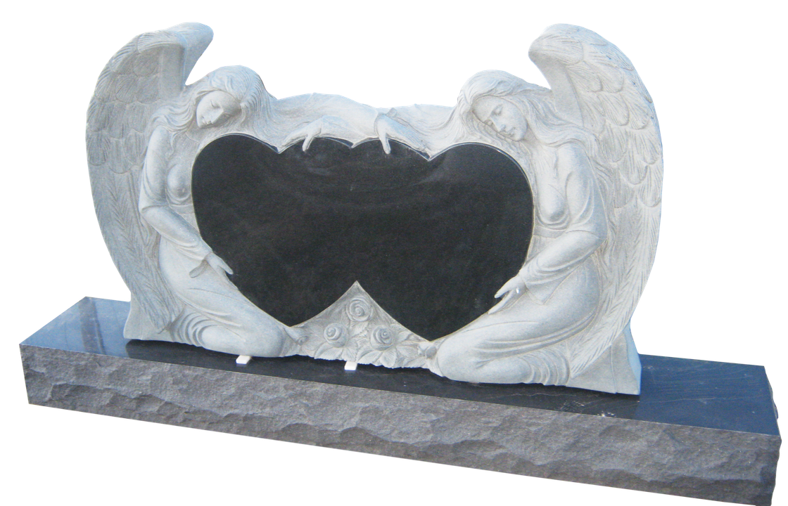 Headstone Memorial of Two Angels Holding Hearts