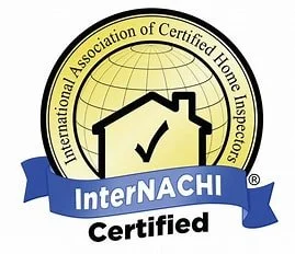 InterNACHI Certified logo: gold circle with house silhouette, checkmark, globe, blue ribbon with