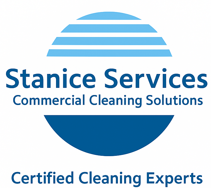 A logo for stanice services commercial cleaning solutions certified cleaning experts