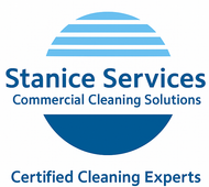 A logo for stanice services commercial cleaning solutions certified cleaning experts