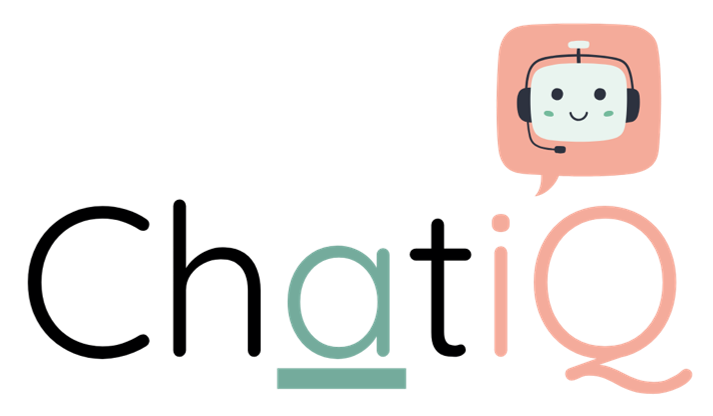 A logo for chatiq with a robot in a speech bubble