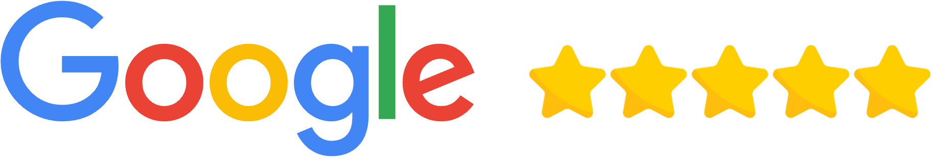 Google logo with five gold stars.