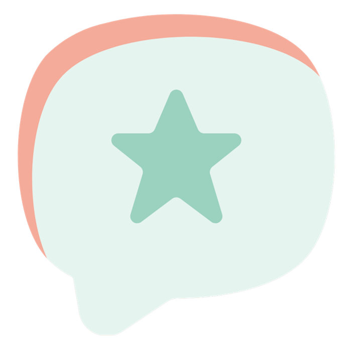 A speech bubble with a green star inside of it.