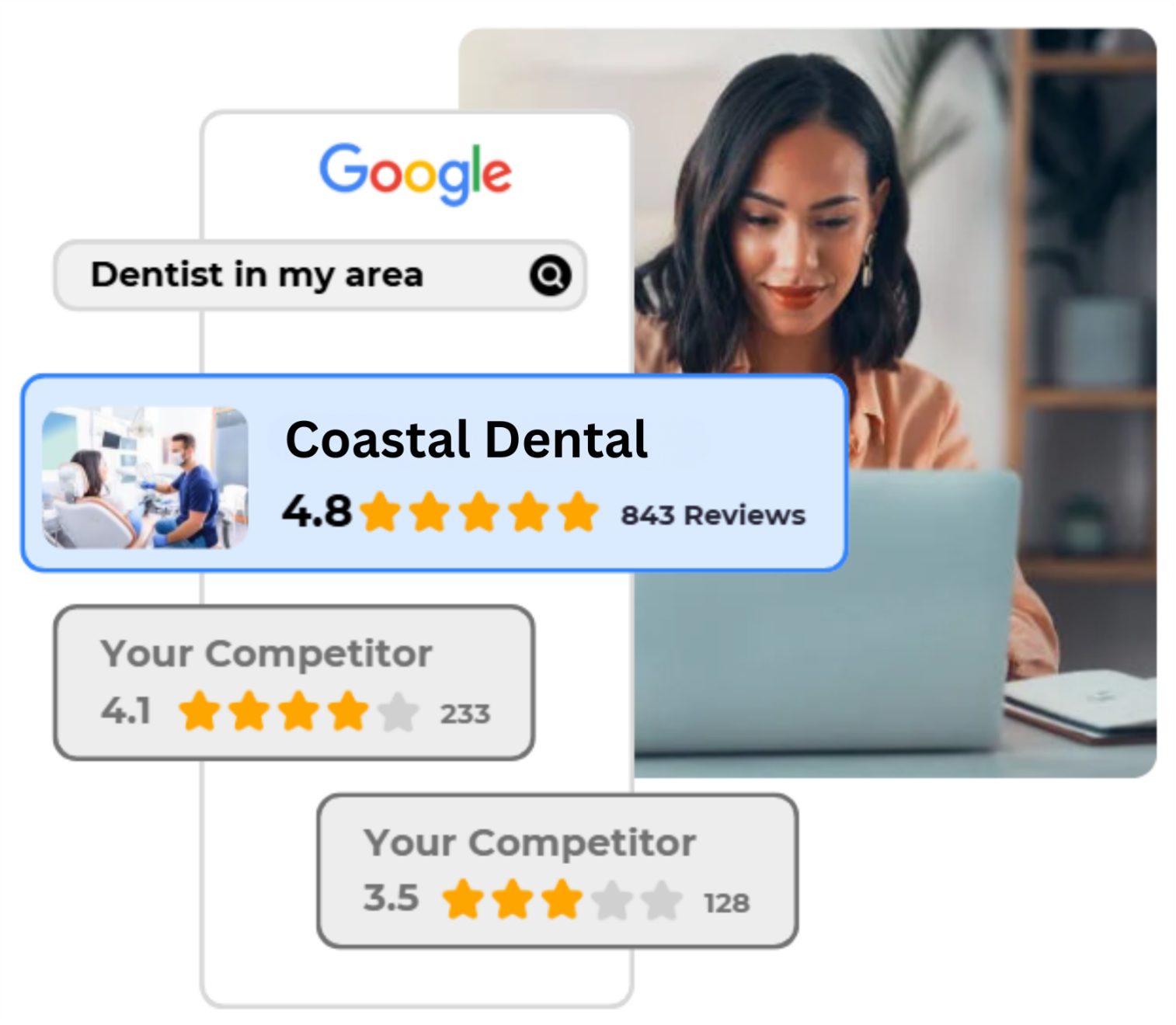 Electrician next to a van; search overlay for