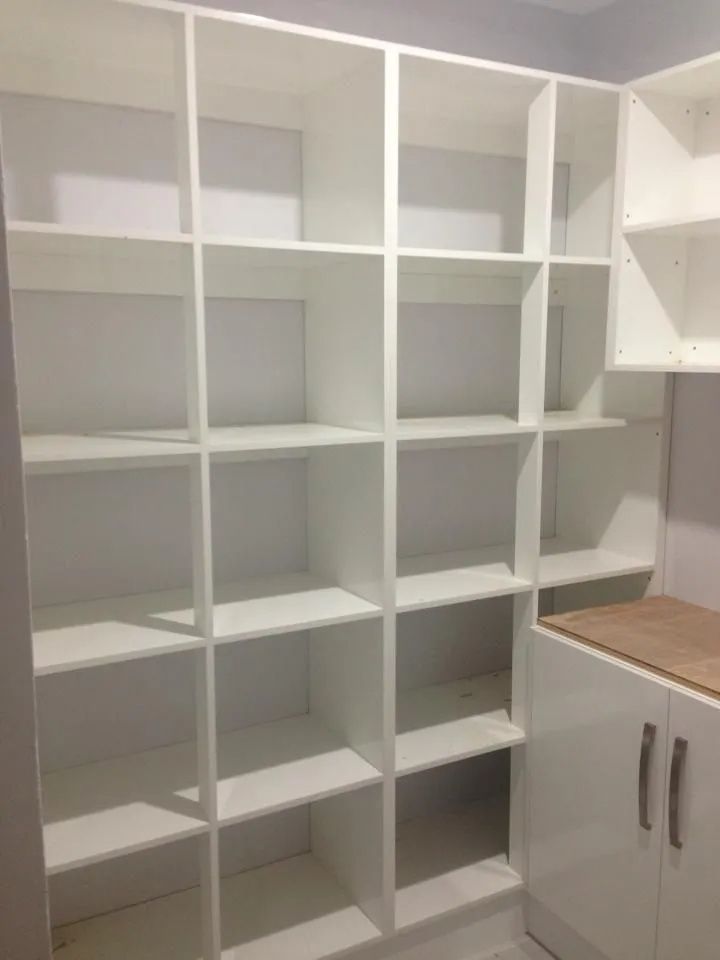 Empty White Shelving Unit in a Pantry or Storage Space — Keilbach Kitchens in Tully, QLD