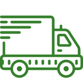 a green delivery truck icon on a white background .