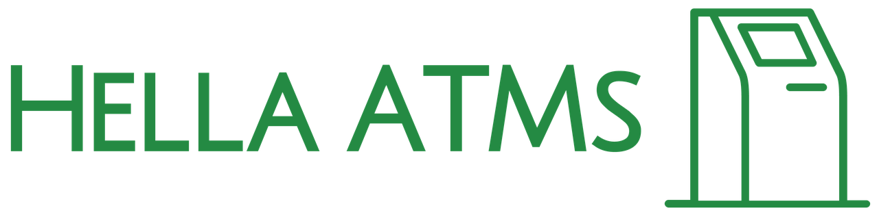 a green and white logo for hella atms