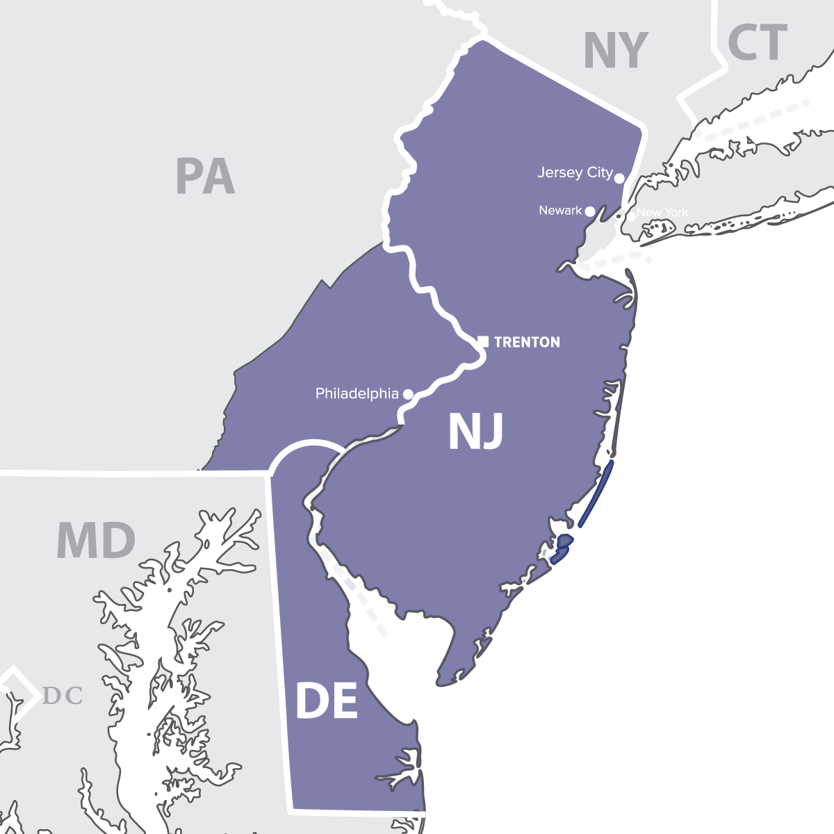 A map of the state of new jersey