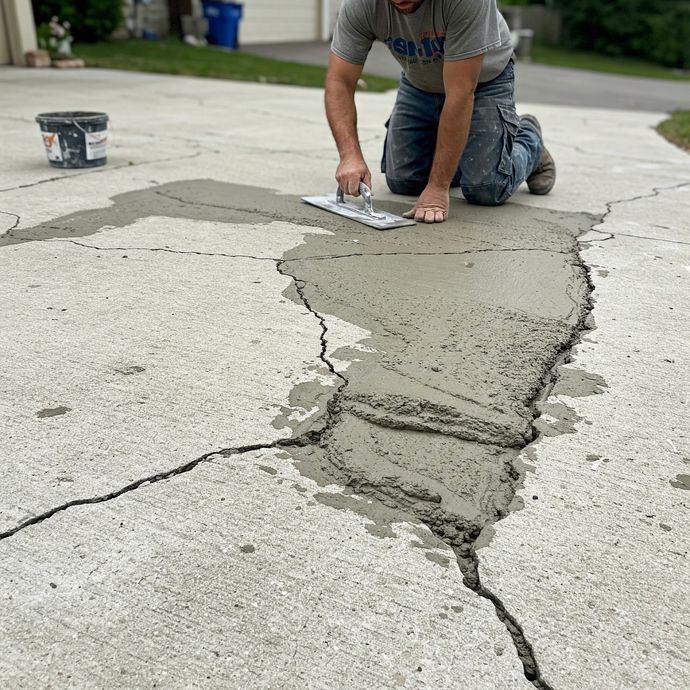 Expert concrete repair team restoring a cracked sidewalk for enhanced safety and durability.