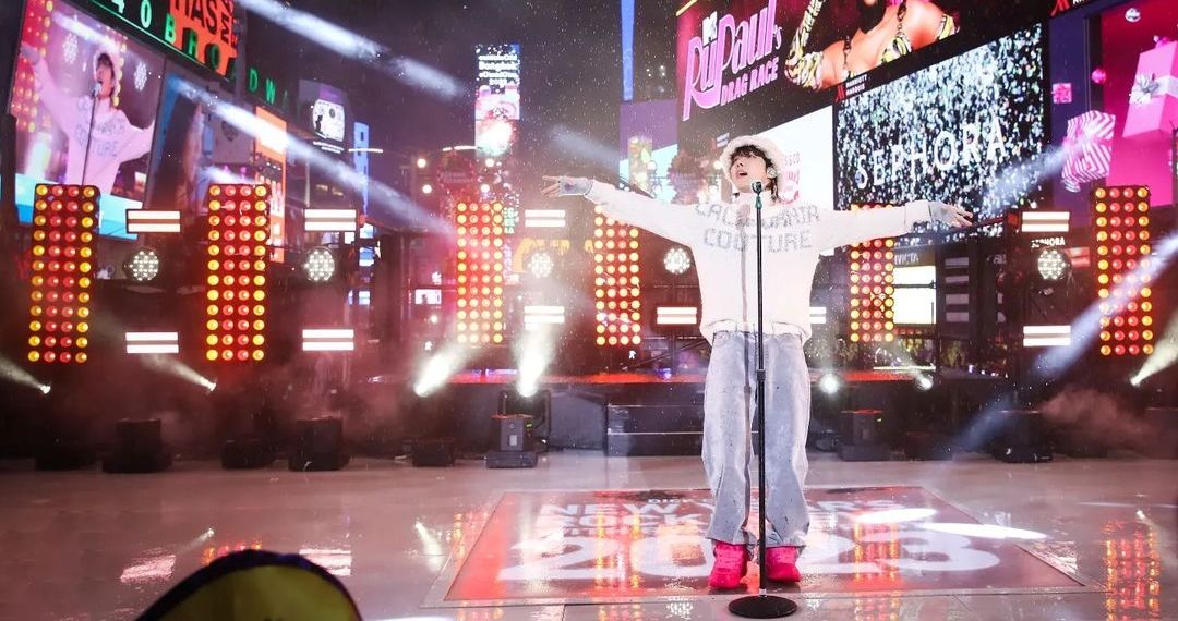 j-hope on stage in Times Square at New Year's Rockin' Eve