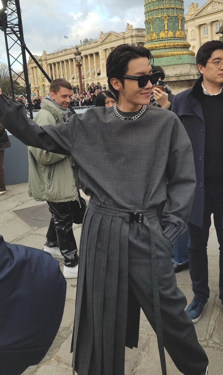 j-hope in grey Dior in Paris