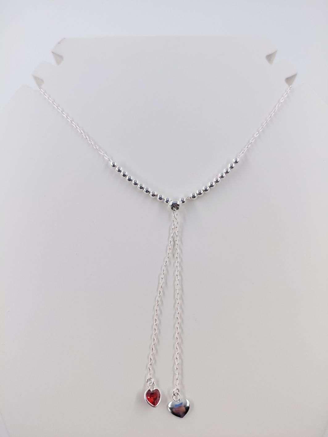 Collar Corbatero Bolitas 3 y 4mm, cubic Corazón Amor