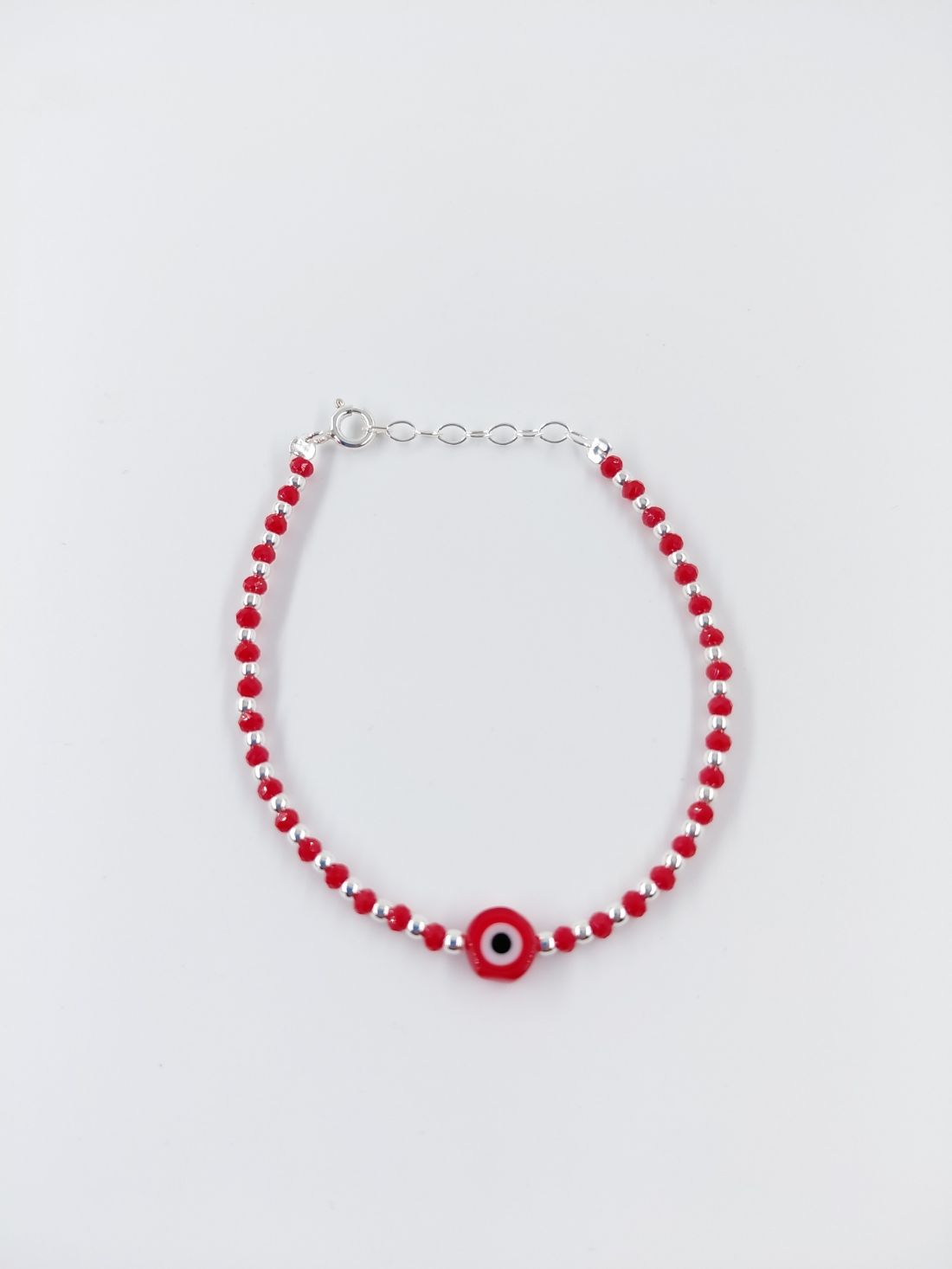 Pulsera Roja Murano Con Ojo Turco  y Bolitas 2mm