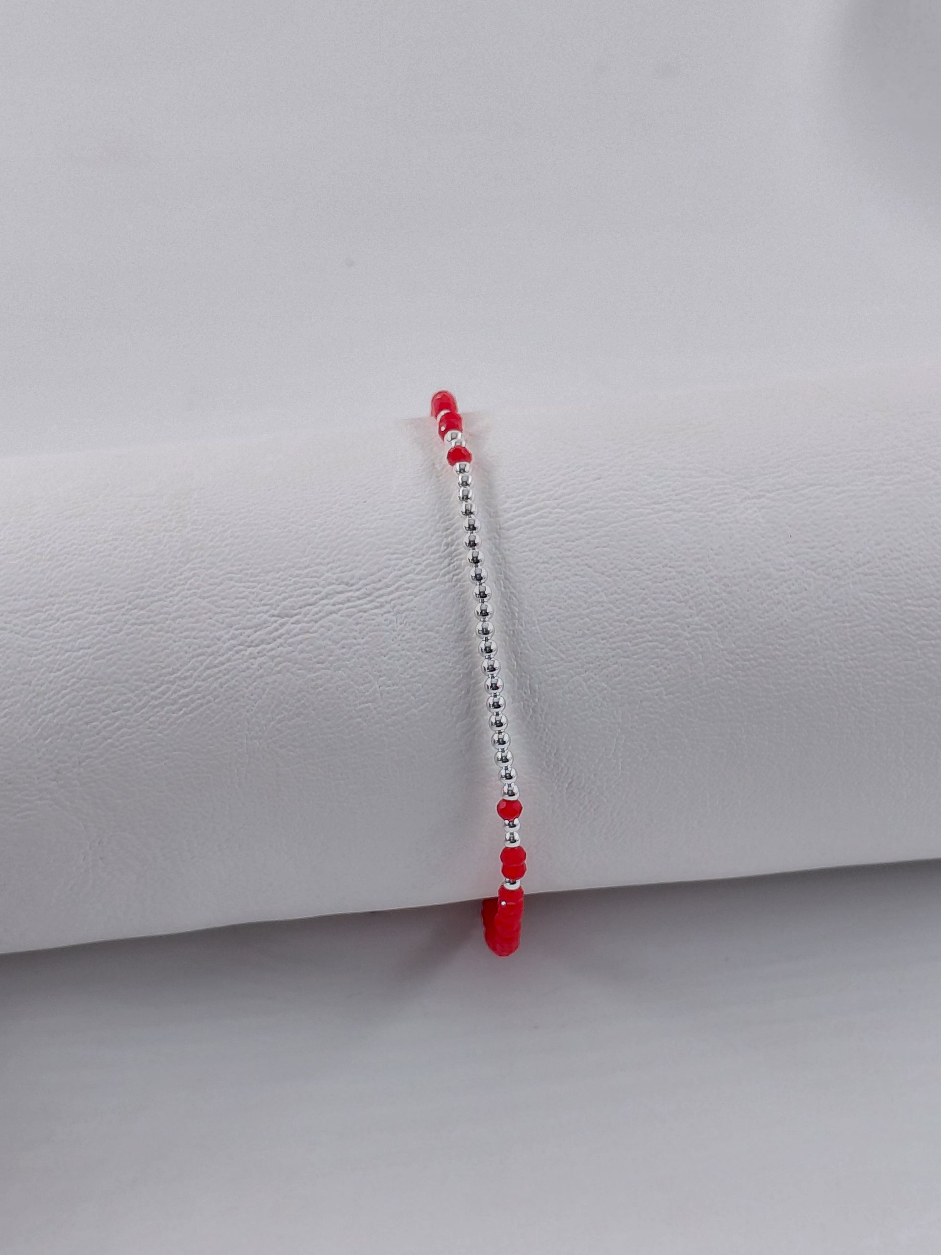 Pulsera Cristal de Murano Roja con Bolitas en frente 3mm de