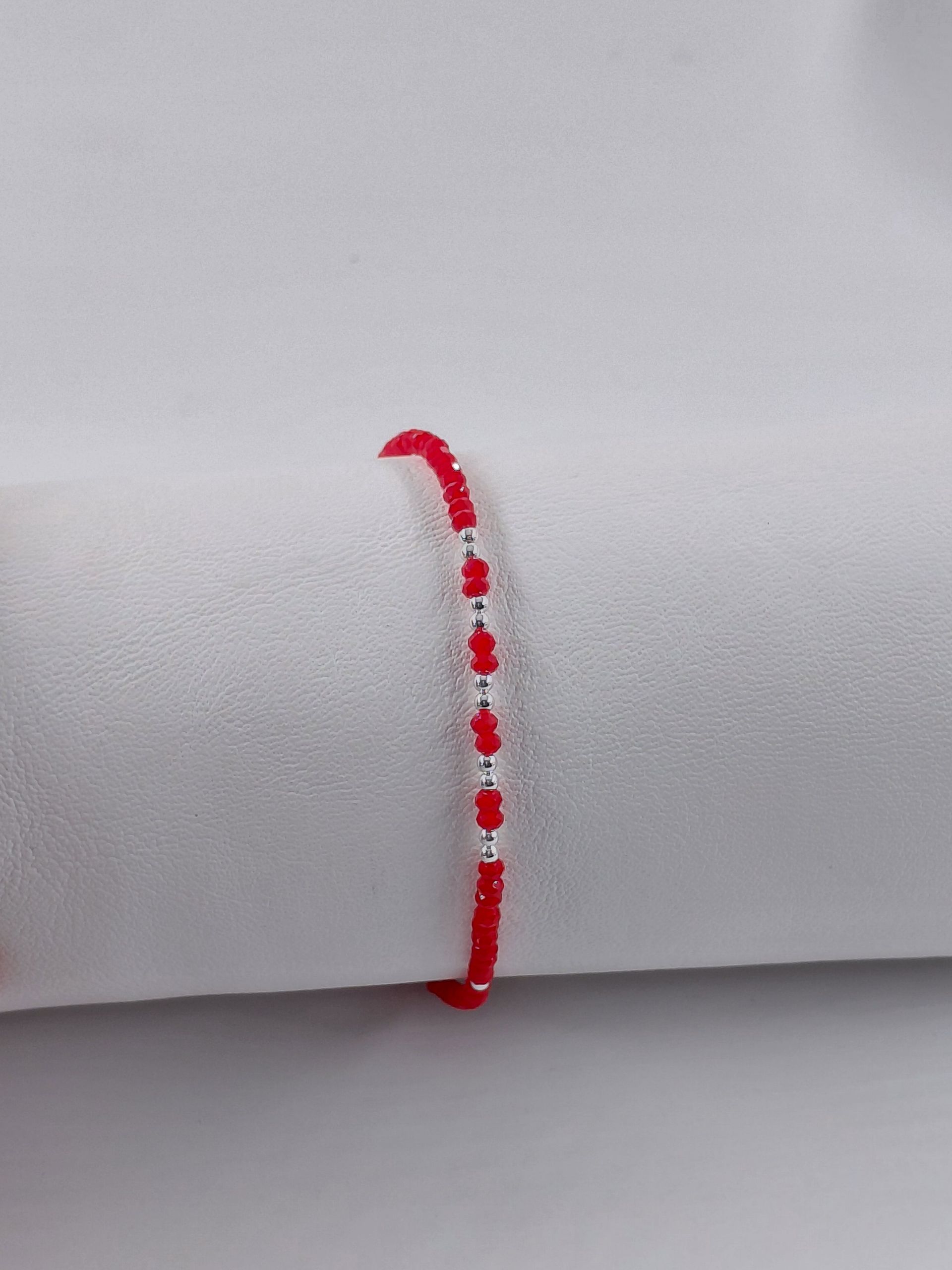 Pulsera Cristal de Murano Roja con Bolitas intercaladas x2 3mm de