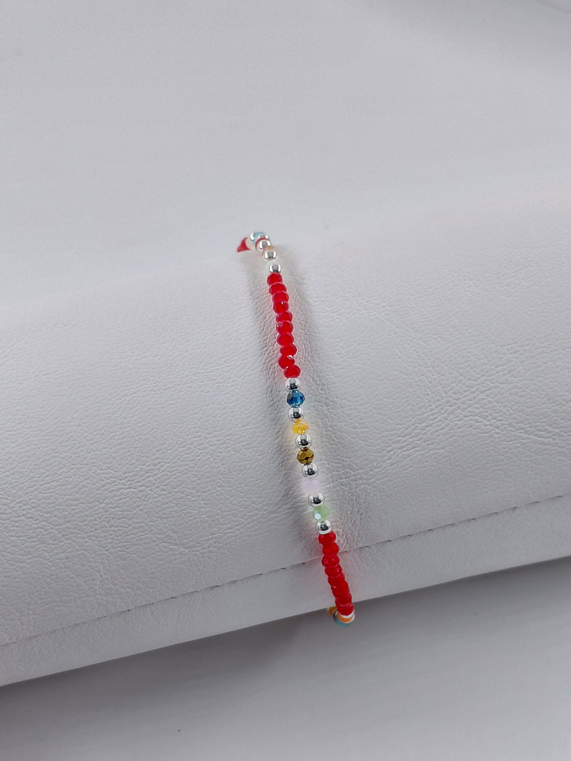 Pulsera Cristal de Murano Roja y colores con Bolitas intercaladas 3mm de