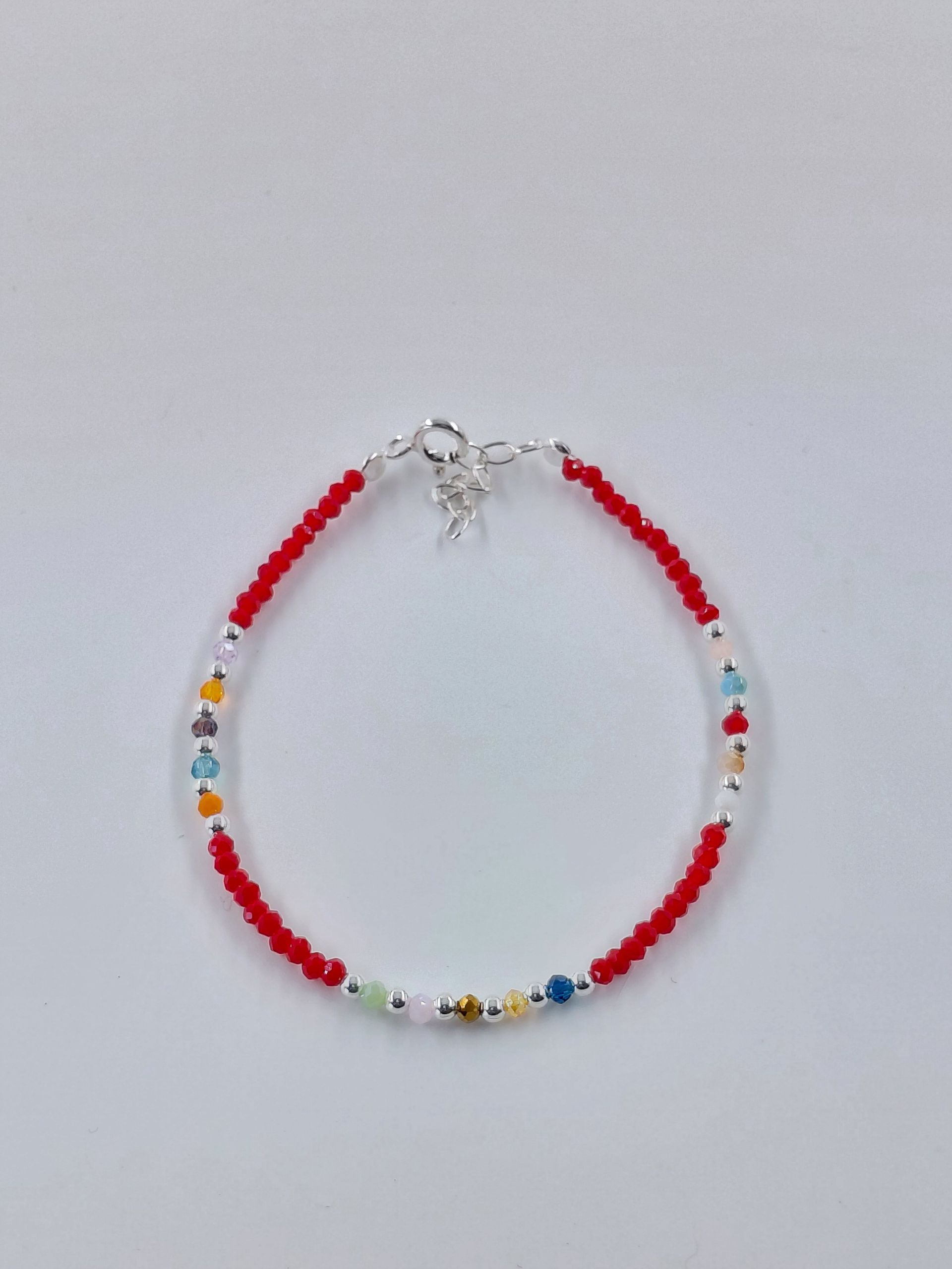 Pulsera Cristal de Murano Roja y colores con Bolitas intercaladas 3mm de