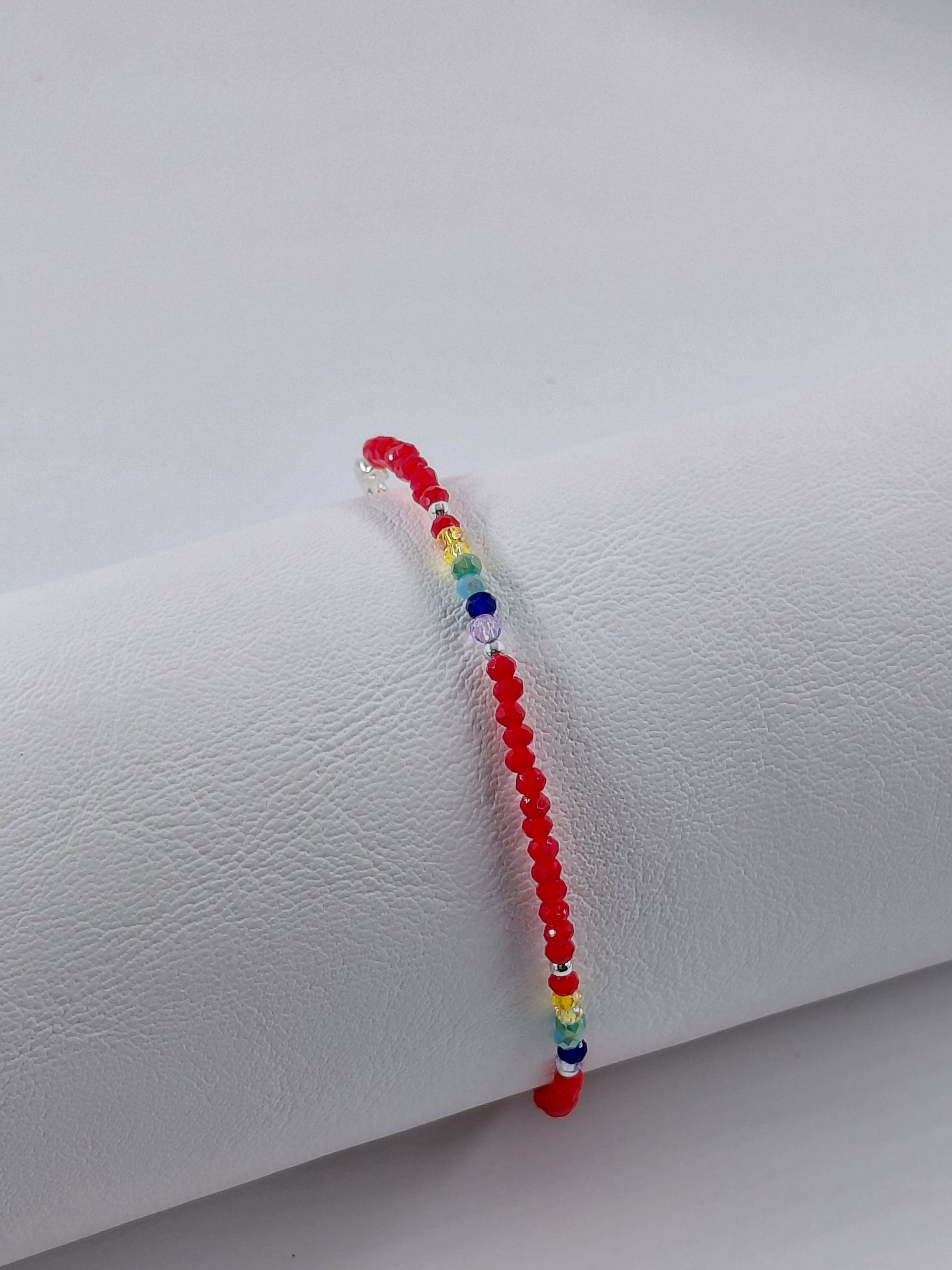 Pulsera Cristal de Murano Roja y colores 7 chacras con Bolitas 3mm de