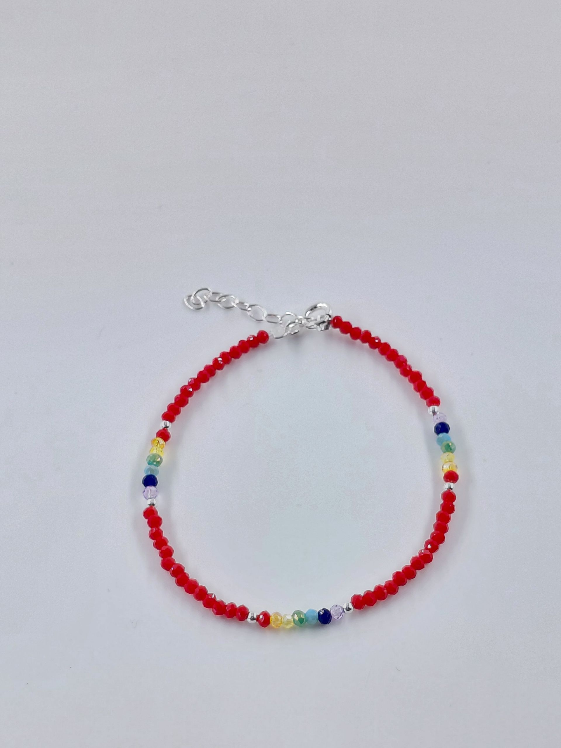 Pulsera Cristal de Murano Roja y colores 7 chacras con Bolitas 3mm de