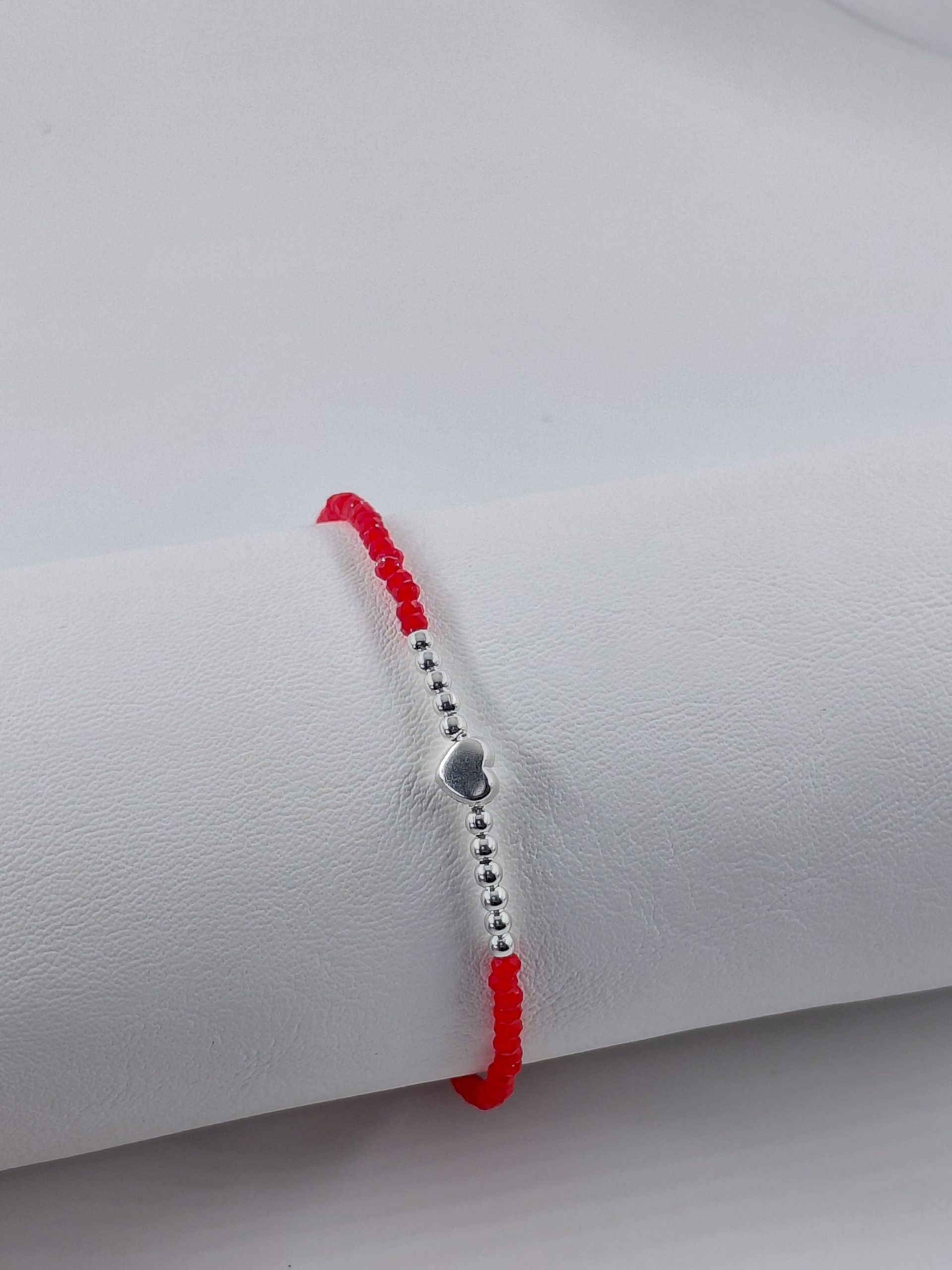 Pulsera Cristal de Murano Roja con Bolitas 3mm y Corazón de