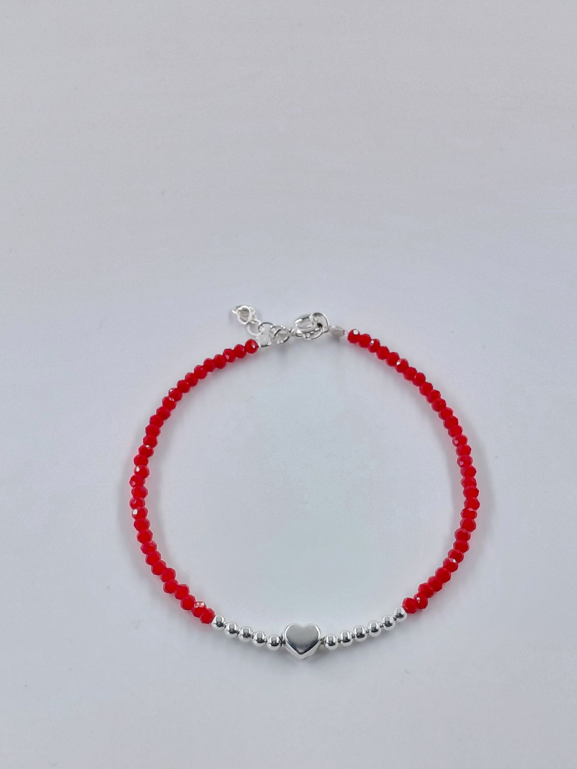 Pulsera Cristal de Murano Roja con Bolitas 3mm y Corazón de