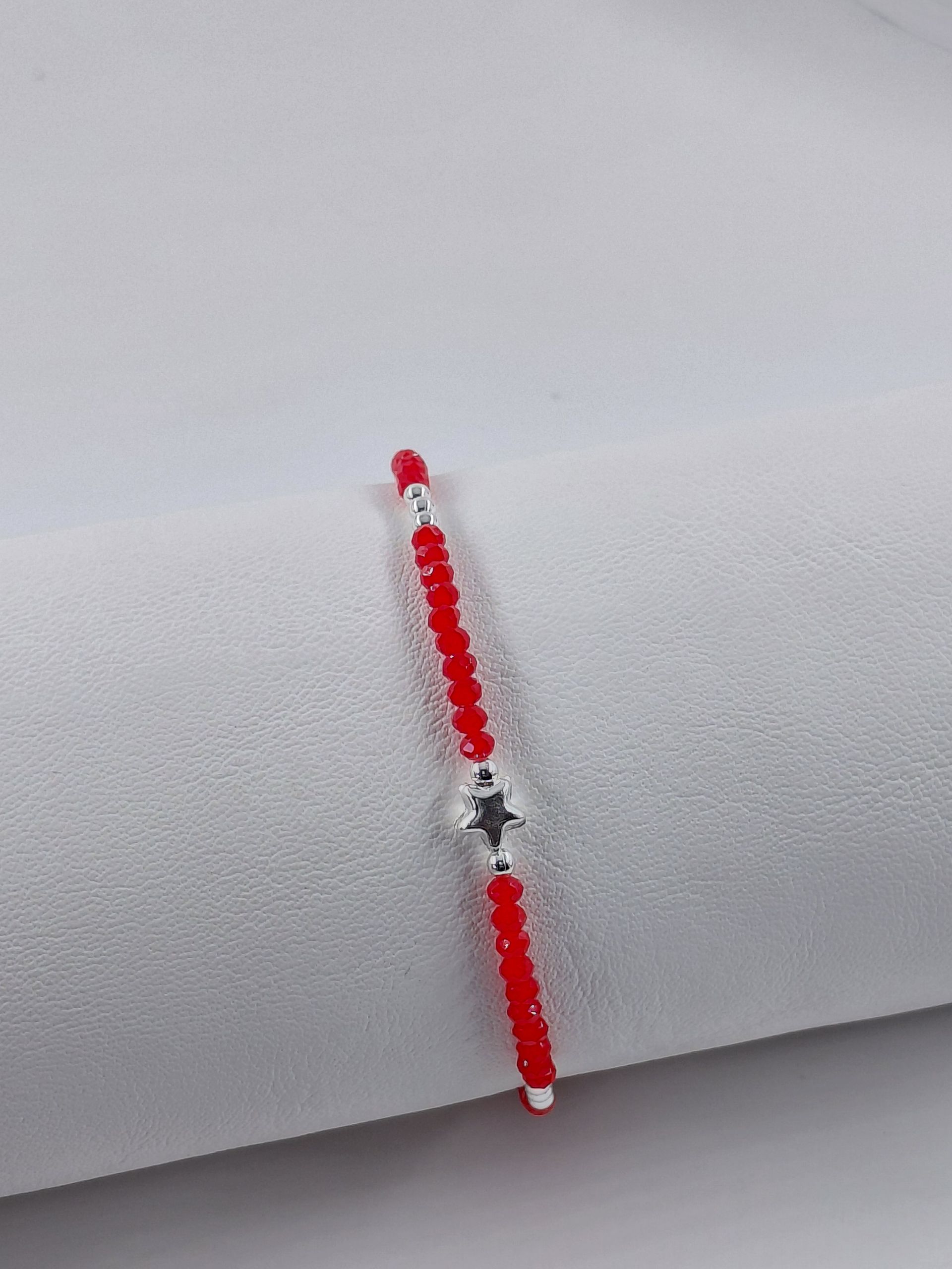 Pulsera Cristal de Murano Roja con Bolitas 3mm y Estrella de