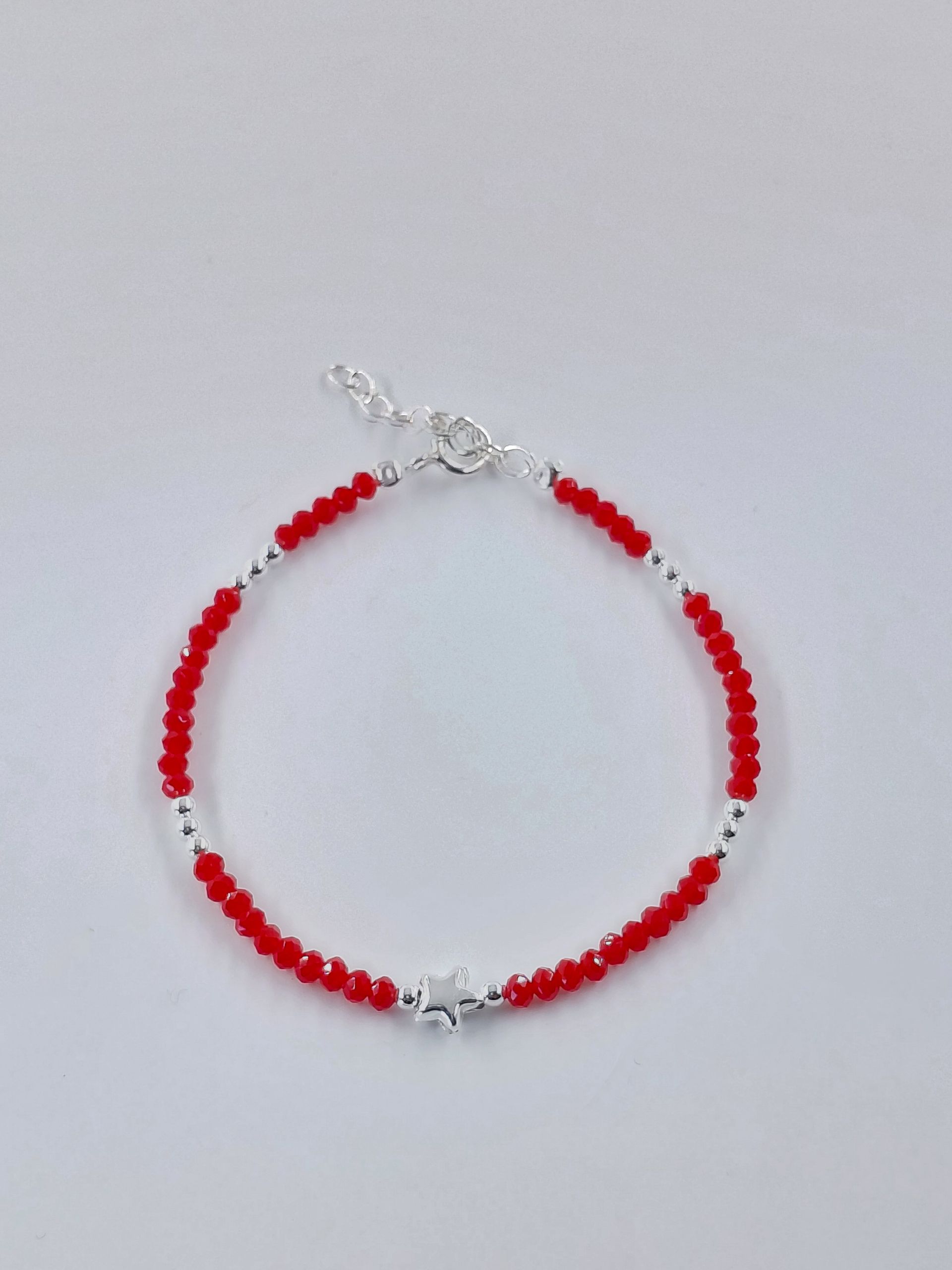 Pulsera Cristal de Murano Roja con Bolitas 3mm y Estrella de