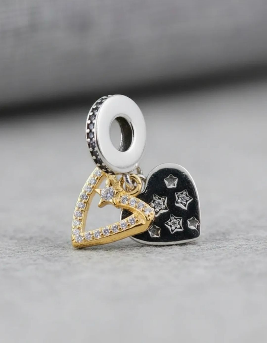 Dije Colgante Charms Corazónes Galaxia Dore Cubics para Pulsera