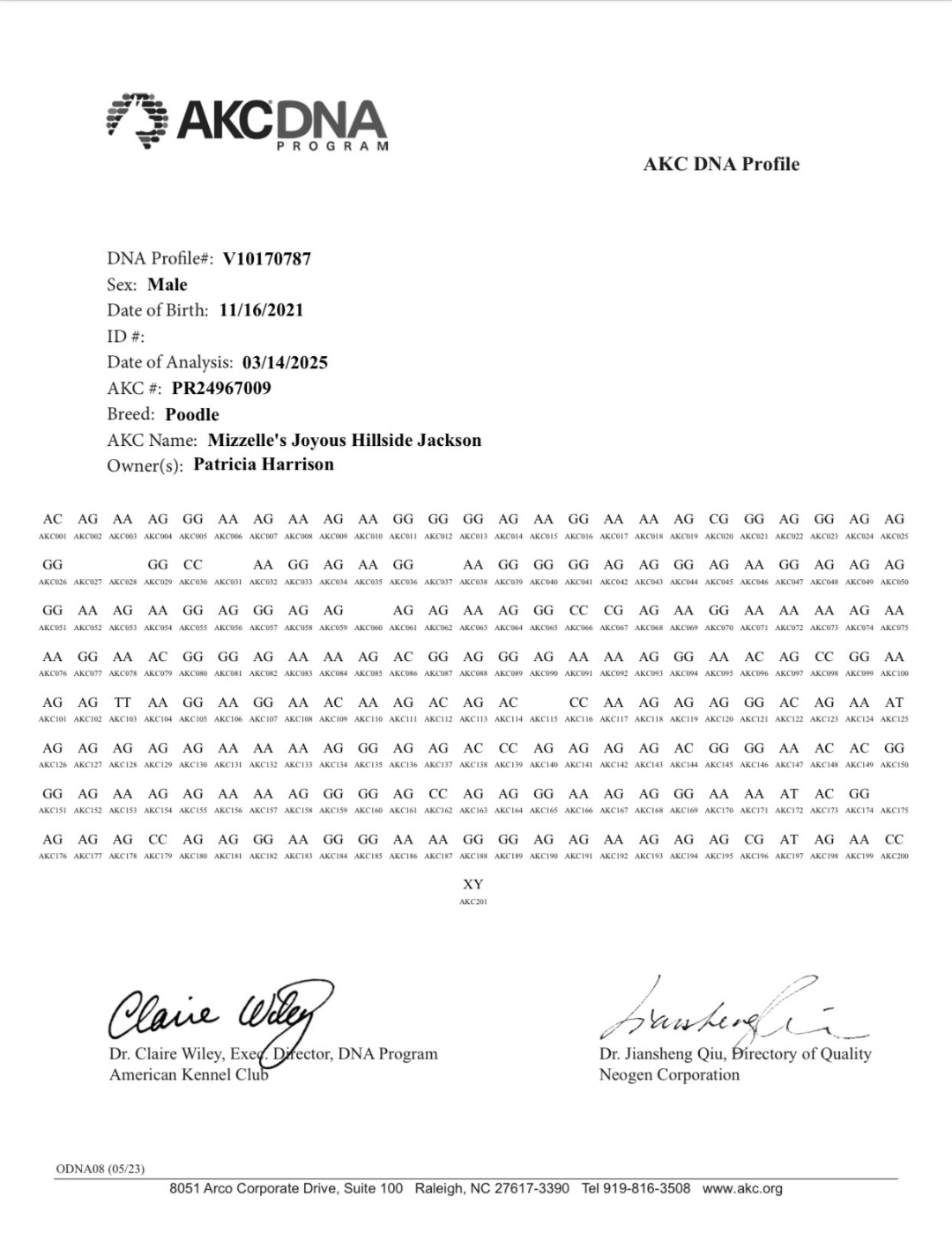 A picture of a dna analysis report on a white background.