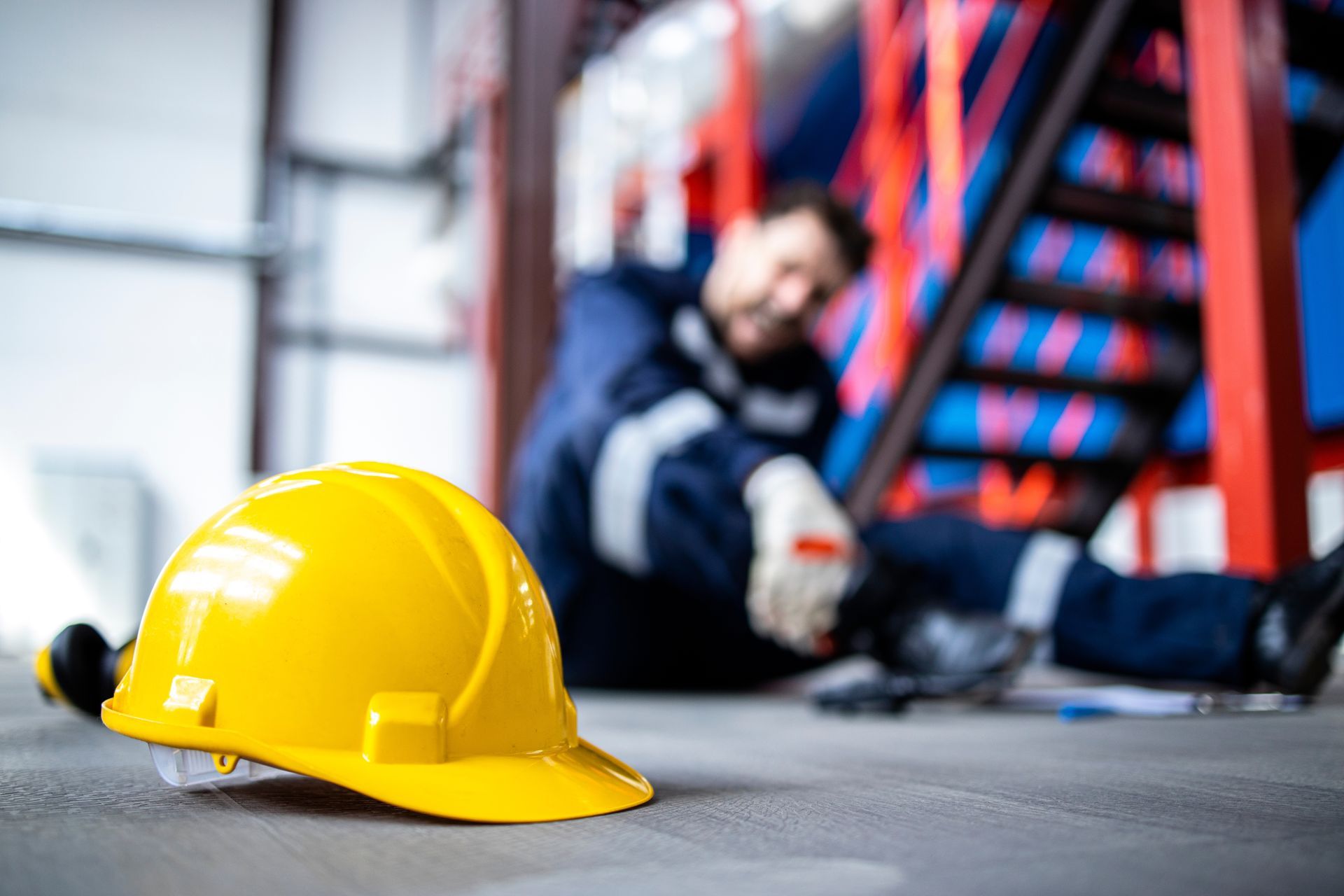 Yellow hard hat with an injured person