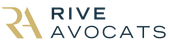 Le logo de Rive Avocats présente un monogramme stylisé doré « RA » à côté du nom de la société en caractères bleu foncé.