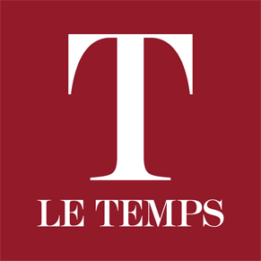 Le logo du journal Le Temps, présentant un grand « T » blanc à empattements au-dessus du texte « LE TEMPS » sur un fond rouge foncé.