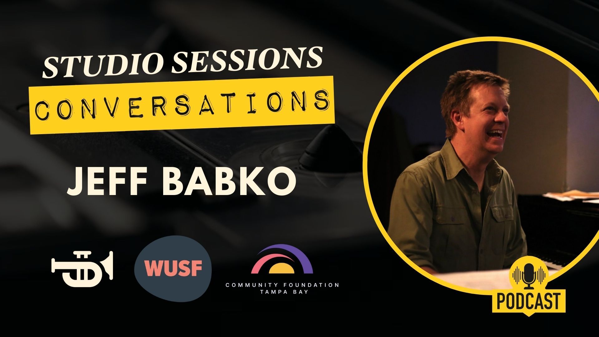 A picture of a man sitting at a piano with the name jeff babko on it
