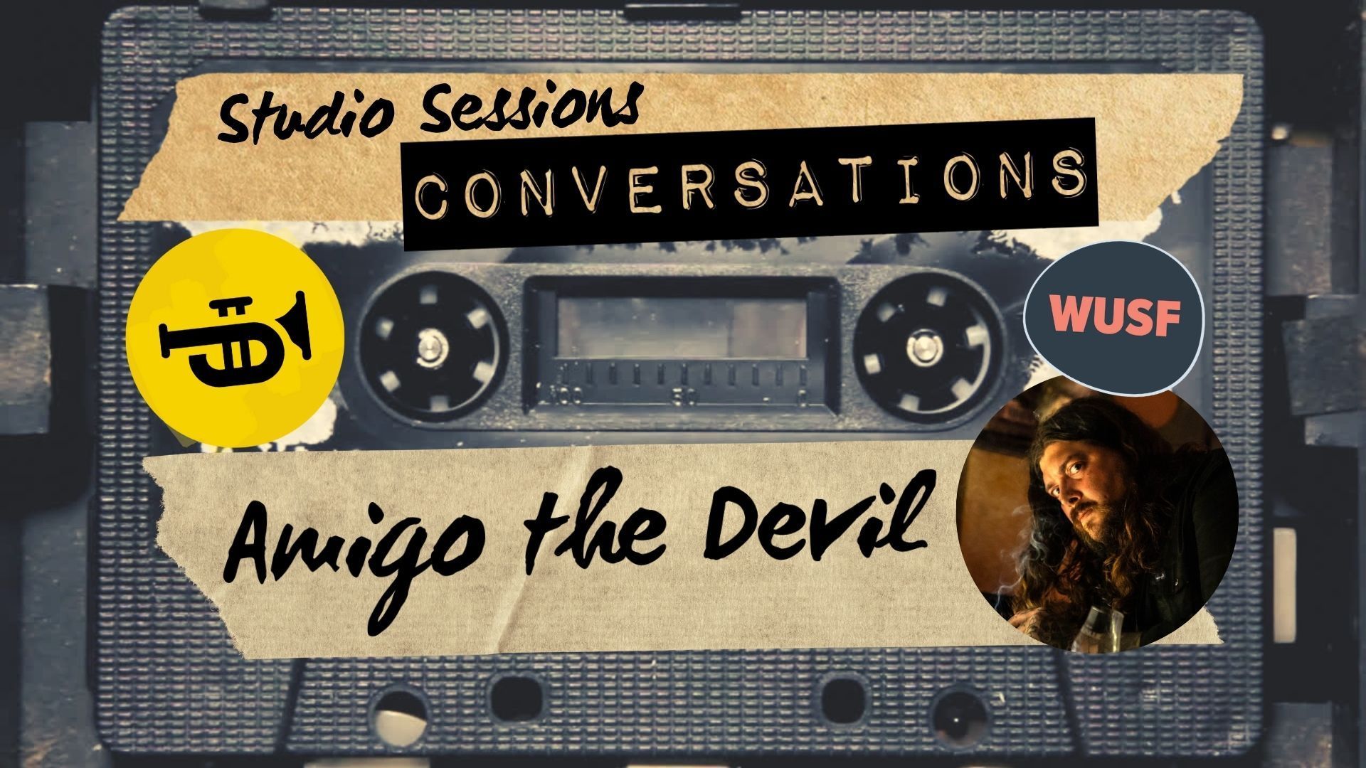 A cassette tape that says studio sessions conversations amigo the devil