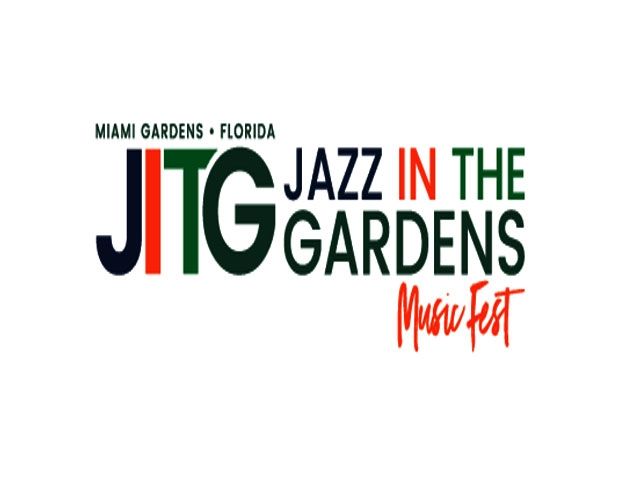 A logo for jazz in the gardens music festival