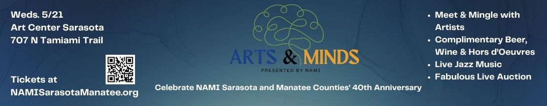 A blue background with the words arts & minds on it