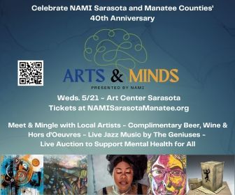 A poster for nami sarasota and manatee counties arts & minds