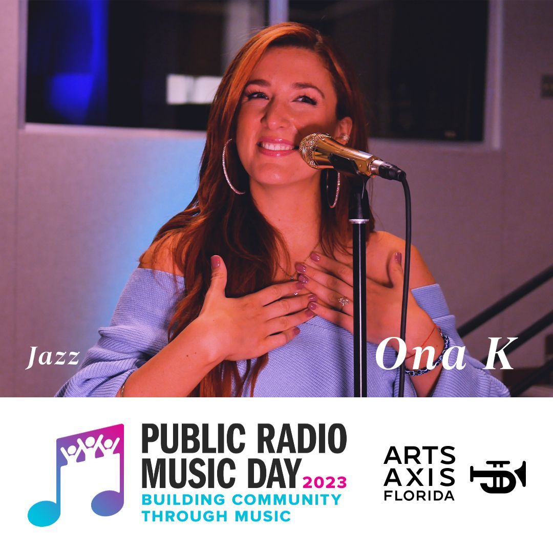 a woman singing into a microphone for public radio music day