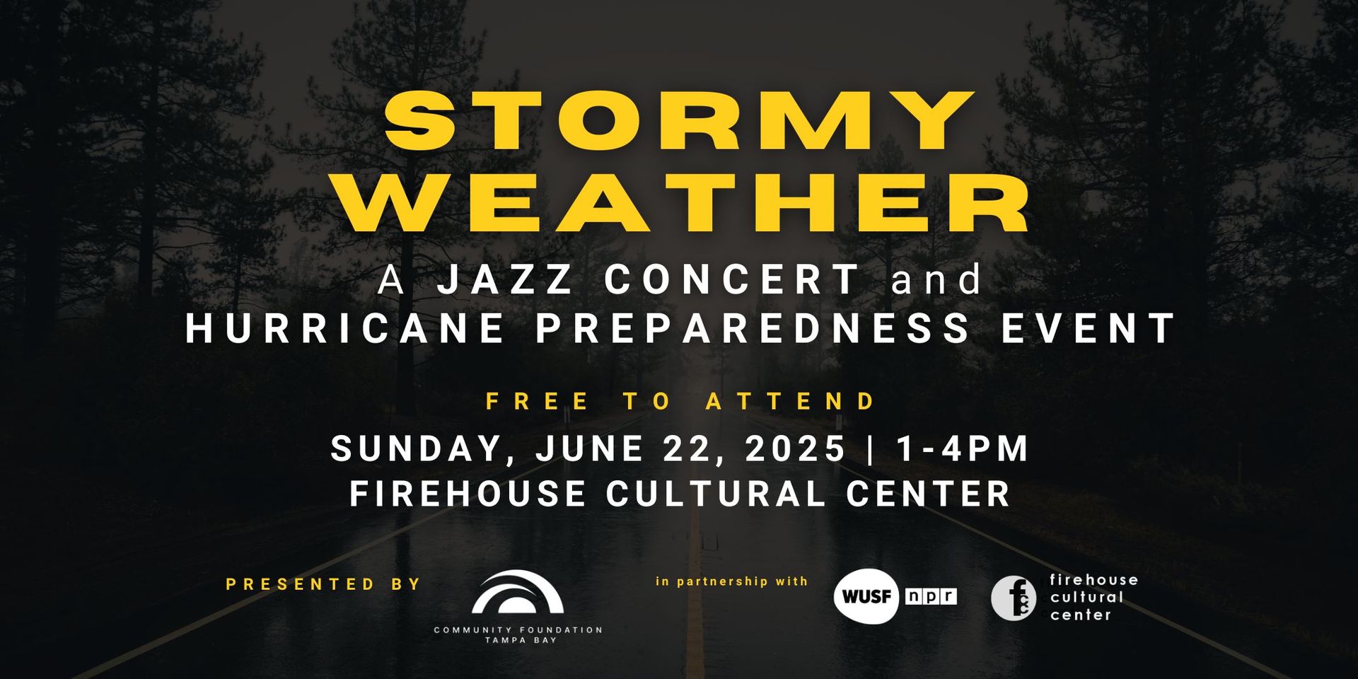 A poster for a jazz concert and hurricane preparedness event