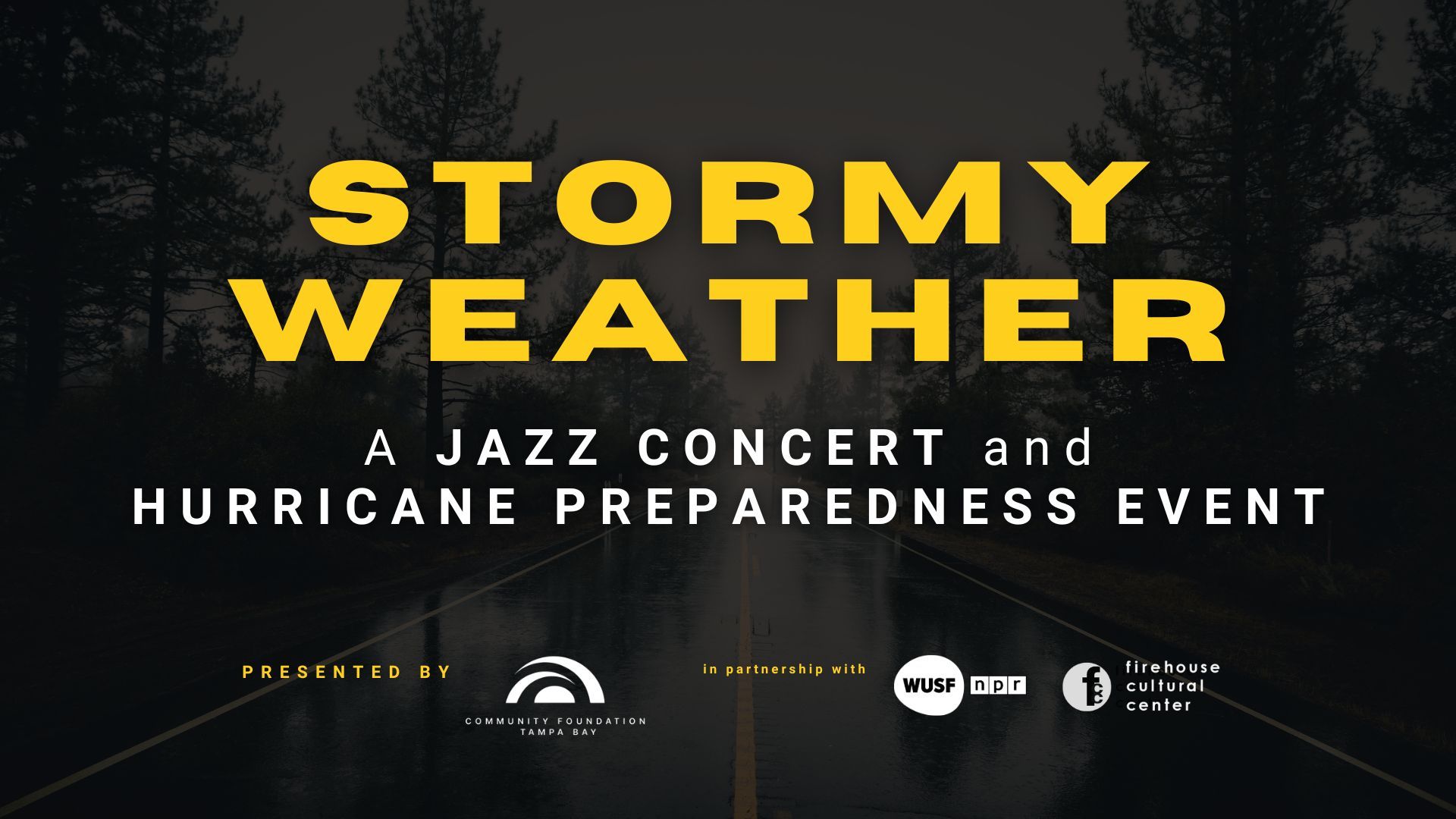 A poster for a jazz concert and hurricane preparedness event