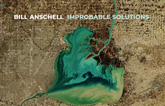 an aerial view of a lake with the words bill anschell improbable solutions