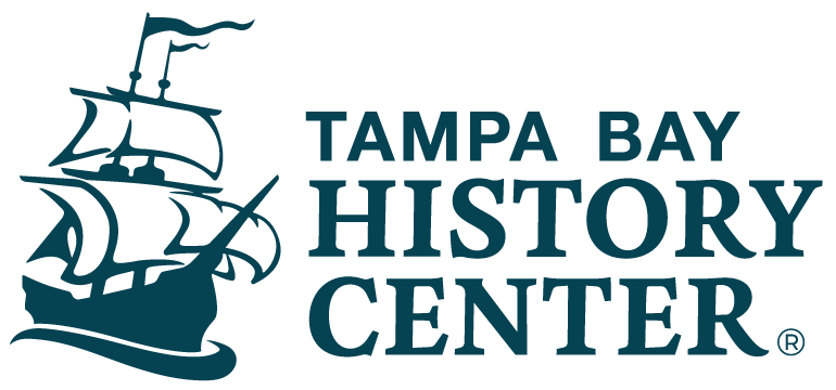 The logo for the tampa bay history center has a ship on it.