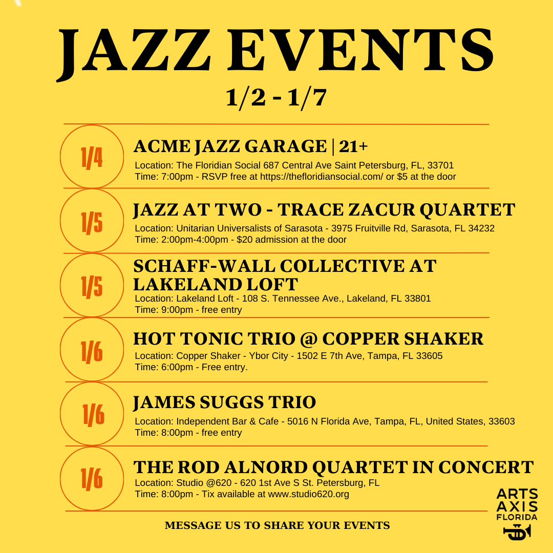 a poster for jazz events including acme jazz garage