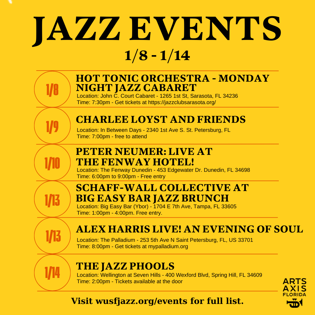 a list of jazz events including hot tonic orchestra monday night jazz cabaret